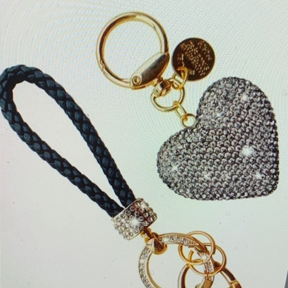 Sparkling Silver Heart Keychain with Gold Details